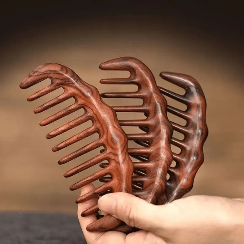 Kıvırcık Saçlar için Ahşap Sandal Ağacı Geniş Seyrek Dişli Tarak AT-129 - 12 cm Mini Boy Tarağı
