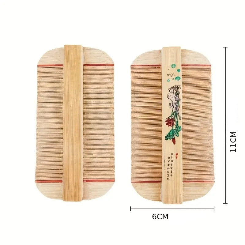 Sorendy El Yapımı Bambu Çift Taraflı Ahşap Bit Tarağı Kepek Geleneksel Çin Tasarımı AT-132 - 11 cm
