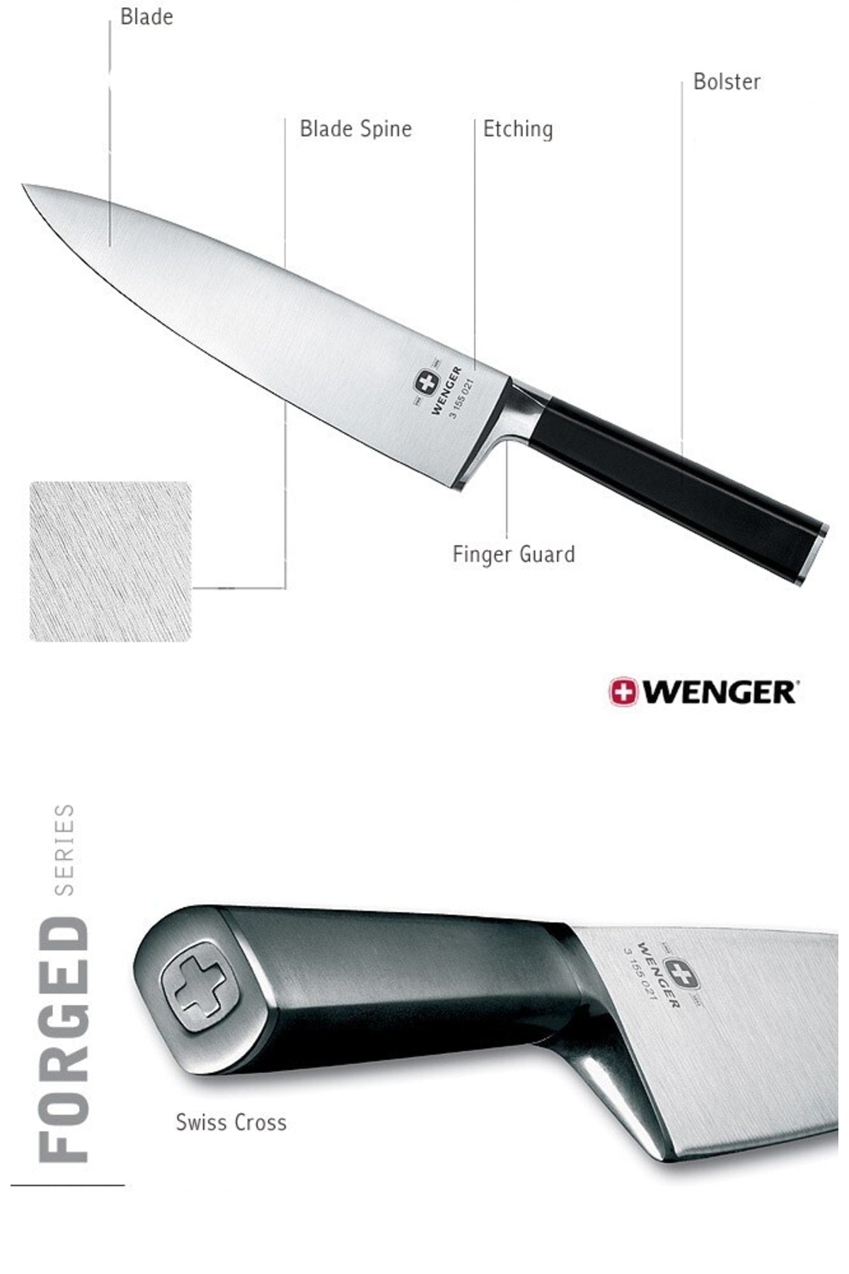 3155021 Isviçre Malı Dövme Şef Aşçı Bıçağı Paslanmaz Çelik Geniş Ağızlı Şef Aşçı Bıçak 21 Cm Pro