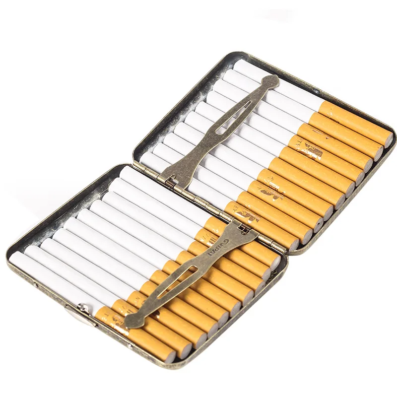 Kısa Sigara Tabakası Kutusu Retro Tasarım Çift Taraflı Tabla Saklama Kutusu ST-106 Metal 95 mm