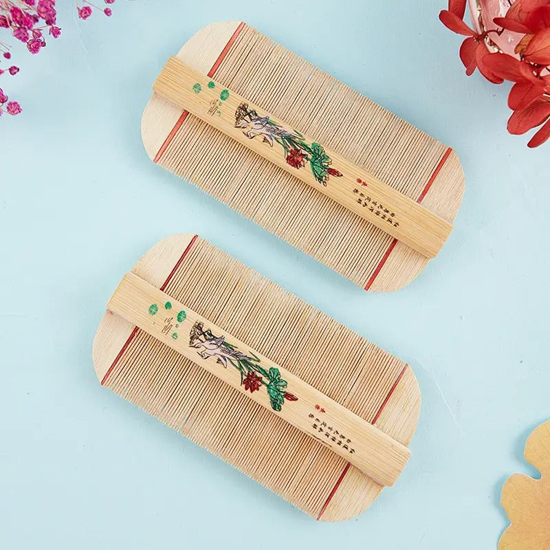 Sorendy El Yapımı Bambu Çift Taraflı Ahşap Bit Tarağı Kepek Geleneksel Çin Tasarımı AT-132 - 11 cm