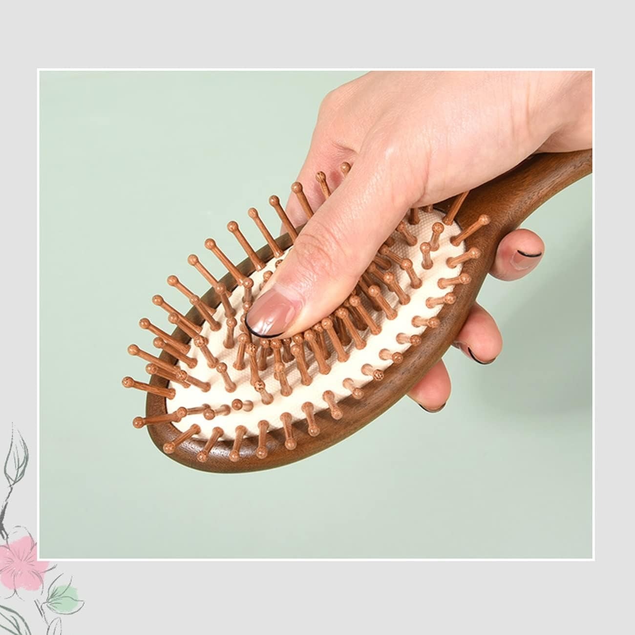 Doğal Ahşap Dişli Sandal Ağacı Oval Saç Açıcı Fırça Hava Yastıklı Orta Boy Saç Fırçası AF-109