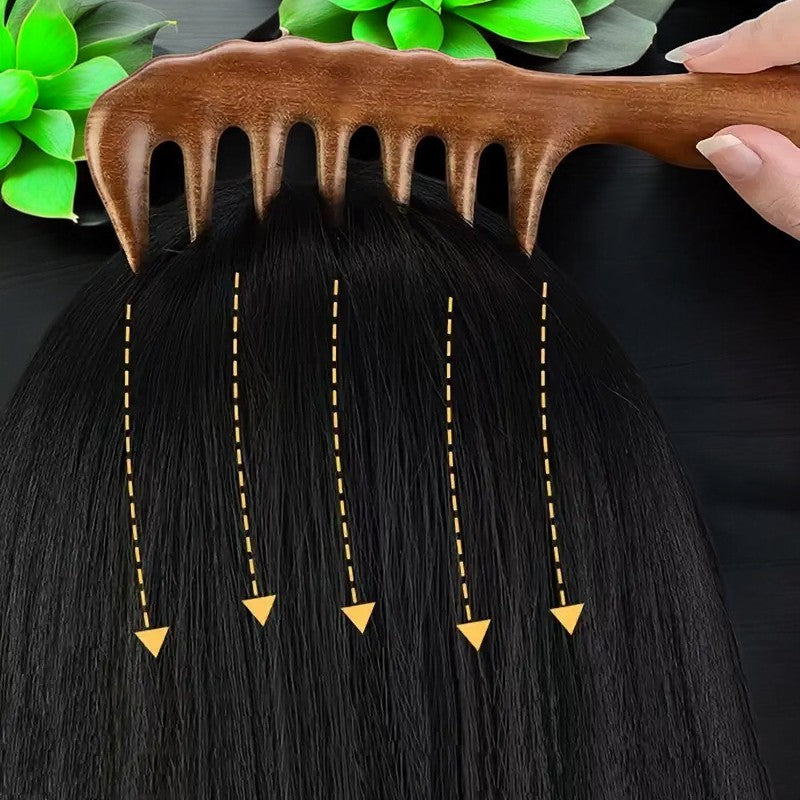 Sorendy Kıvırcık Saçlar için Ahşap Sandal Ağacı Geniş Dişli Tarak AT-118 - 20 cm Seyrek Dişli Doğal