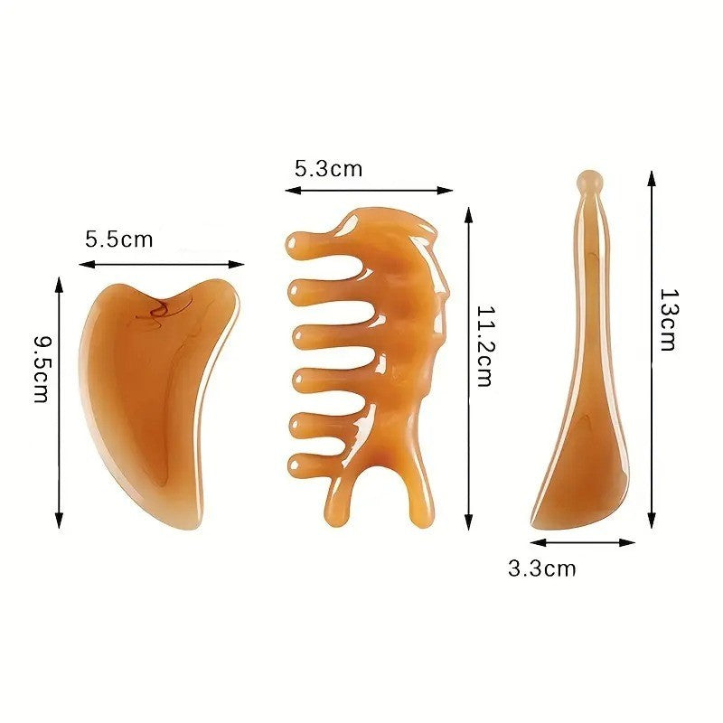 3 Parça Reçine Gua Sha Meridyen Masaj Seti Cilt Bakım Terapisi Yüz Boyun Akupresür Seti AT-127