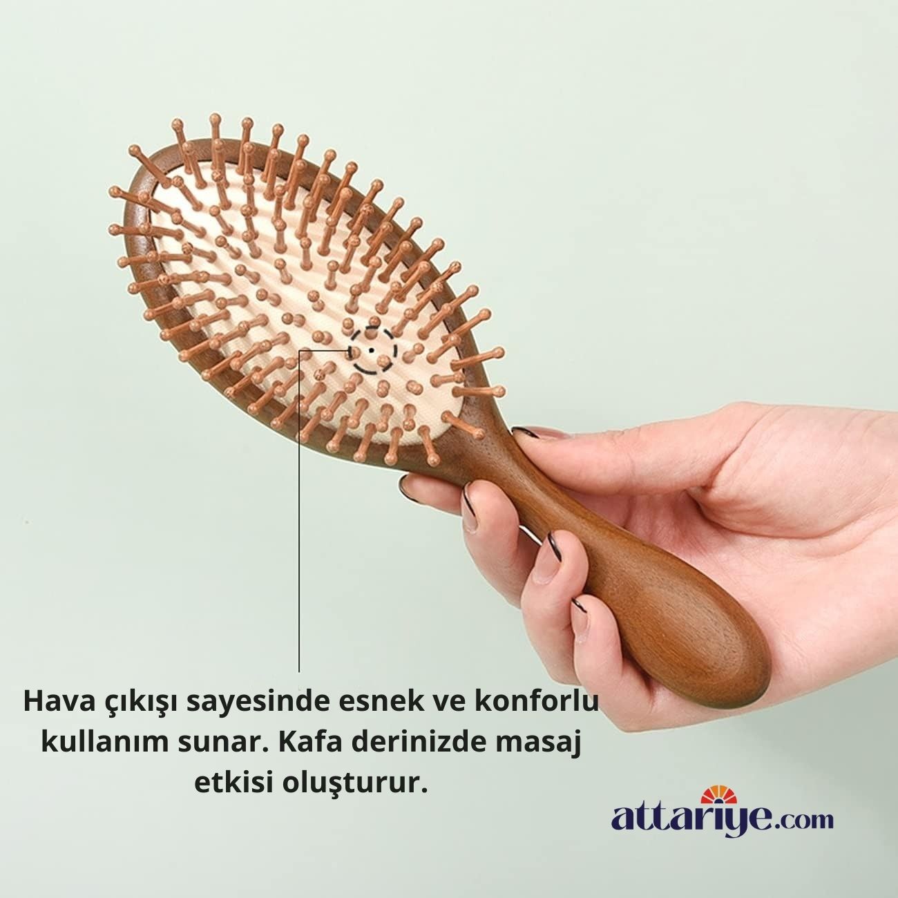 Doğal Ahşap Dişli Sandal Ağacı Oval Saç Açıcı Fırça Hava Yastıklı Orta Boy Saç Fırçası AF-109