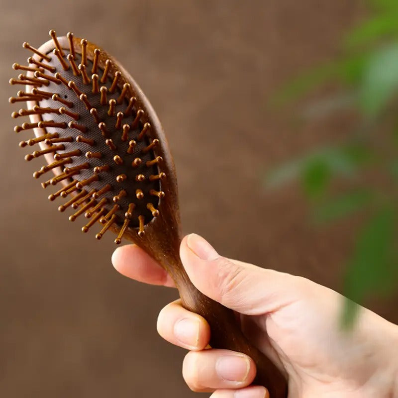 Sandal Ağacı Ahşap Uçlu Oval Saç Fırçası Doğal Hava Yastıklı Saç Açıcı Fırça AF-111