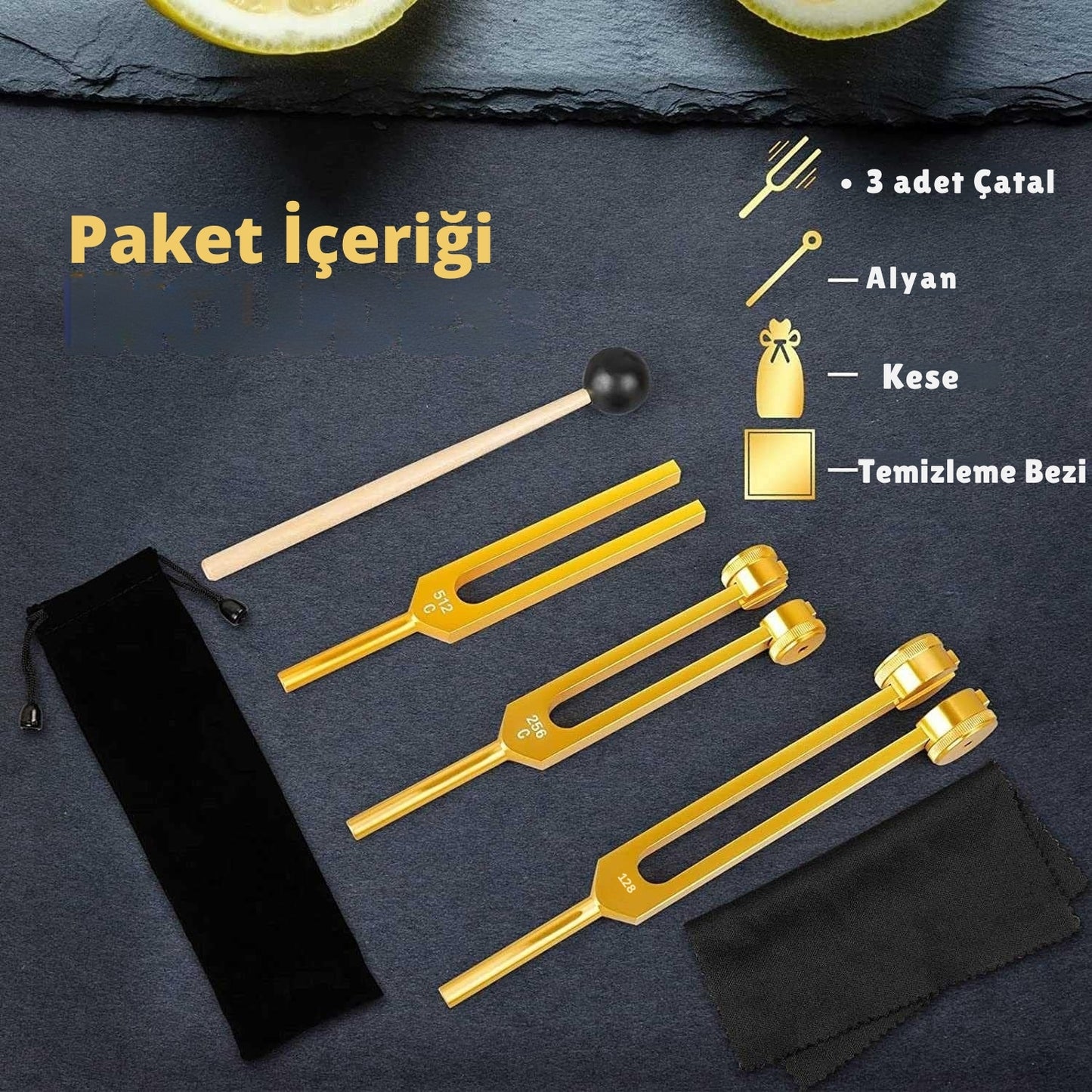 3'lü Akort Çatalı Seti Fork Meditasyon Müzik Solfej Çatalı Yoga Terapi Enerji Çakra 528 hz Frekans