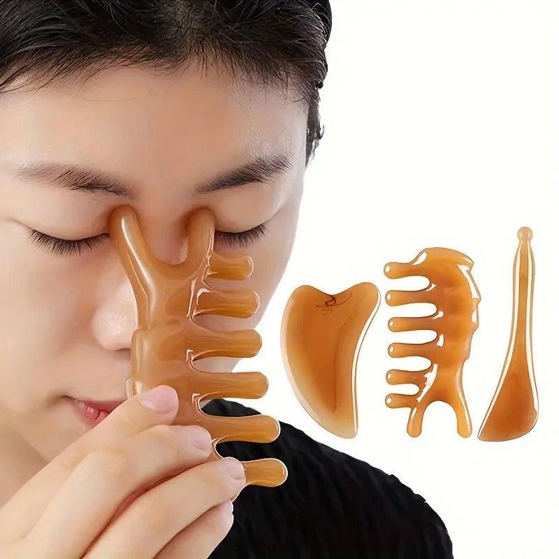 3 Parça Reçine Gua Sha Meridyen Masaj Seti Cilt Bakım Terapisi Yüz Boyun Akupresür Seti AT-127