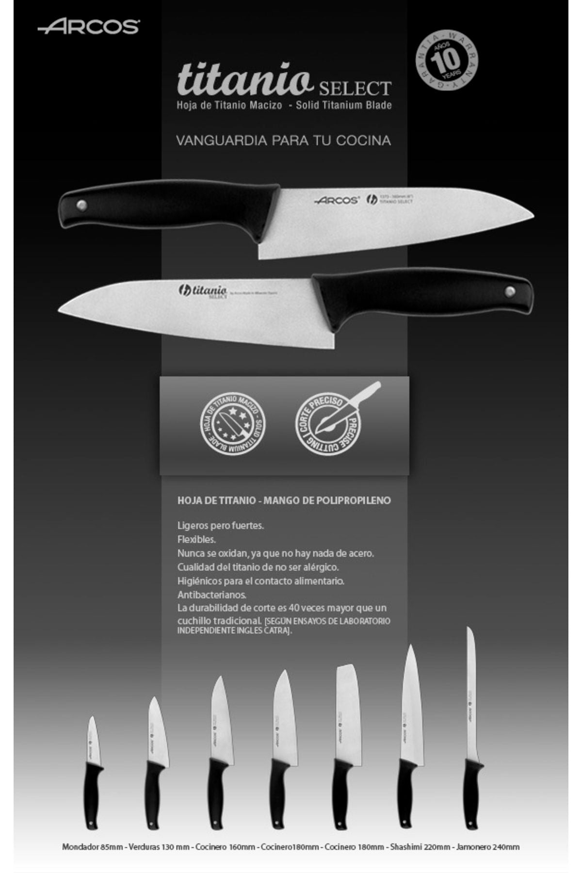 Arcos Titanio 137200 Ispanyol Malı 13 Cm Titanyum Şef Aşçı Bıçağı Pro Chef Mutfak Bıçak Titanium