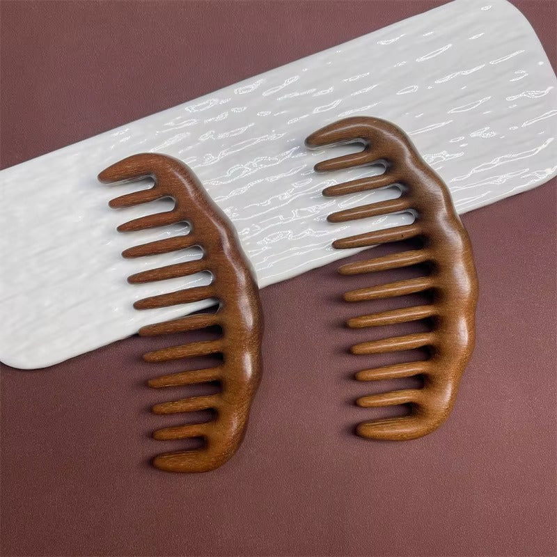 Kıvırcık Saçlar için Ahşap Sandal Ağacı Geniş Seyrek Dişli Tarak AT-129 - 12 cm Mini Boy Tarağı