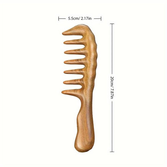 Sorendy Kıvırcık Saçlar için Ahşap Sandal Ağacı Geniş Dişli Tarak AT-118 - 20 cm Seyrek Dişli Doğal