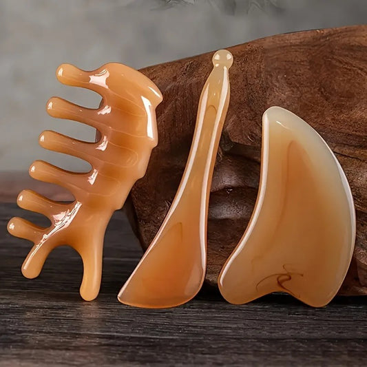 
 3 Parça Reçine Gua Sha Meridyen Masaj Seti Cilt Bakım Terapisi Yüz Boyun Akupresür  Seti AT-127