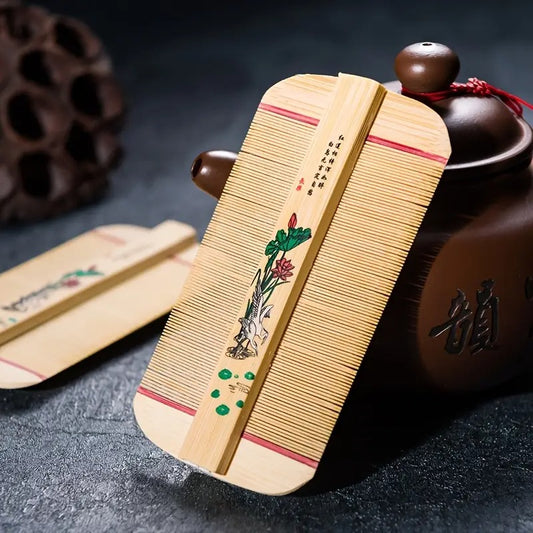Sorendy El Yapımı Bambu Çift Taraflı Ahşap Bit Tarağı Kepek Geleneksel Çin Tasarımı  AT-132 - 11 cm