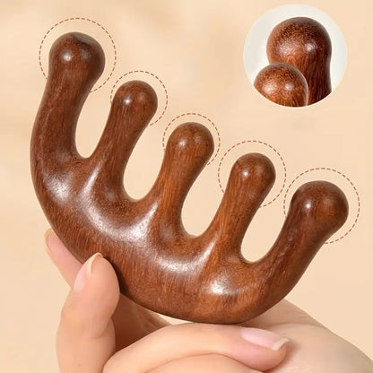 Sorendy Saç Derisi Tarağı Masaj Aleti Ahşap Tarak Meridyen Gua Sha Masaj Aparatı Geniş Dişli Tarak AT-113