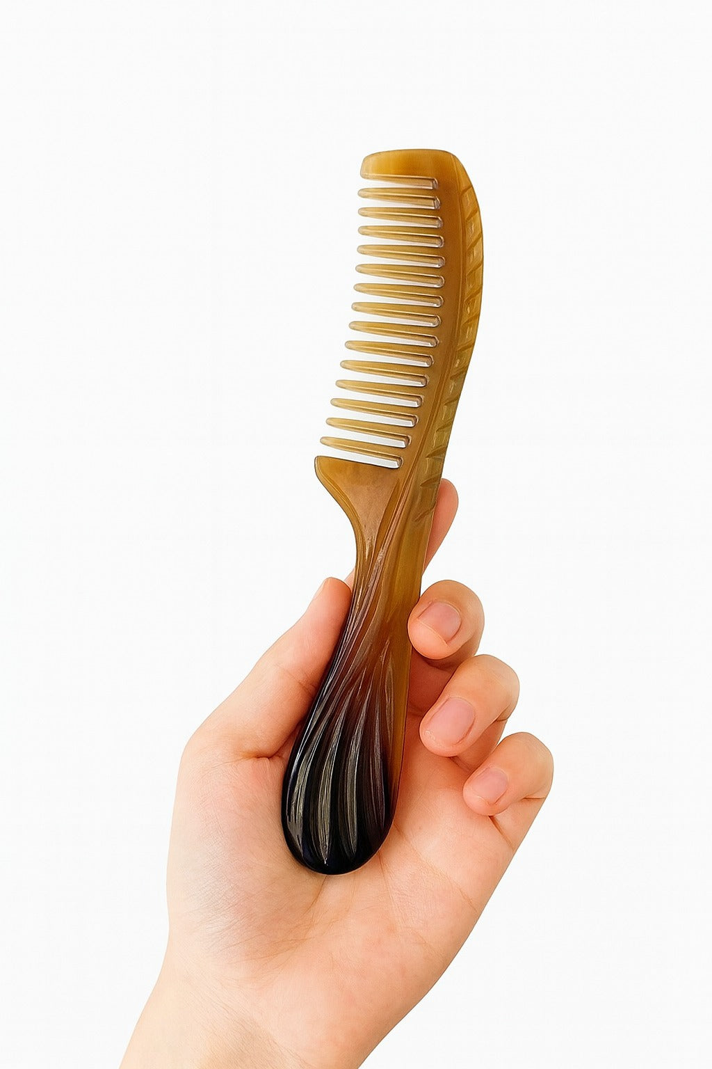 Sorendy Doğal Sığır Boynuzu Kemik Tarak Seyrek Dişli  İnce Gövde Saplı Boynuz Tarağı KT-146 - 19 cm