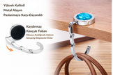 Kristal Taşlı Katlanır Çanta Askısı Masa Kenarı Asma Aparatı Metal Askılık CTA-106 - Mavi - 1 Adet