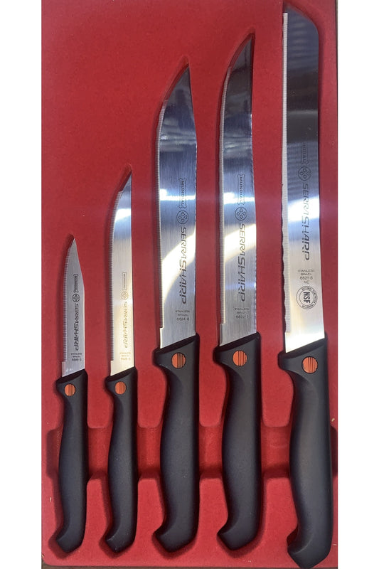8241 5li Profesyonel Şef Bıçak Seti Paslanmaz Çelik Brezilya Malı Tırtıklı Uç Chef Bıçağı