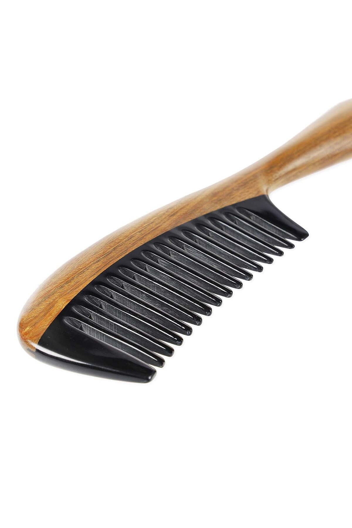 Sorendy Pelesenk Ağaç Kaplamalı Kemik Tarak 20 cm AT-105 Geniş Dişli Ahşap Saç Tarağı  Doğal