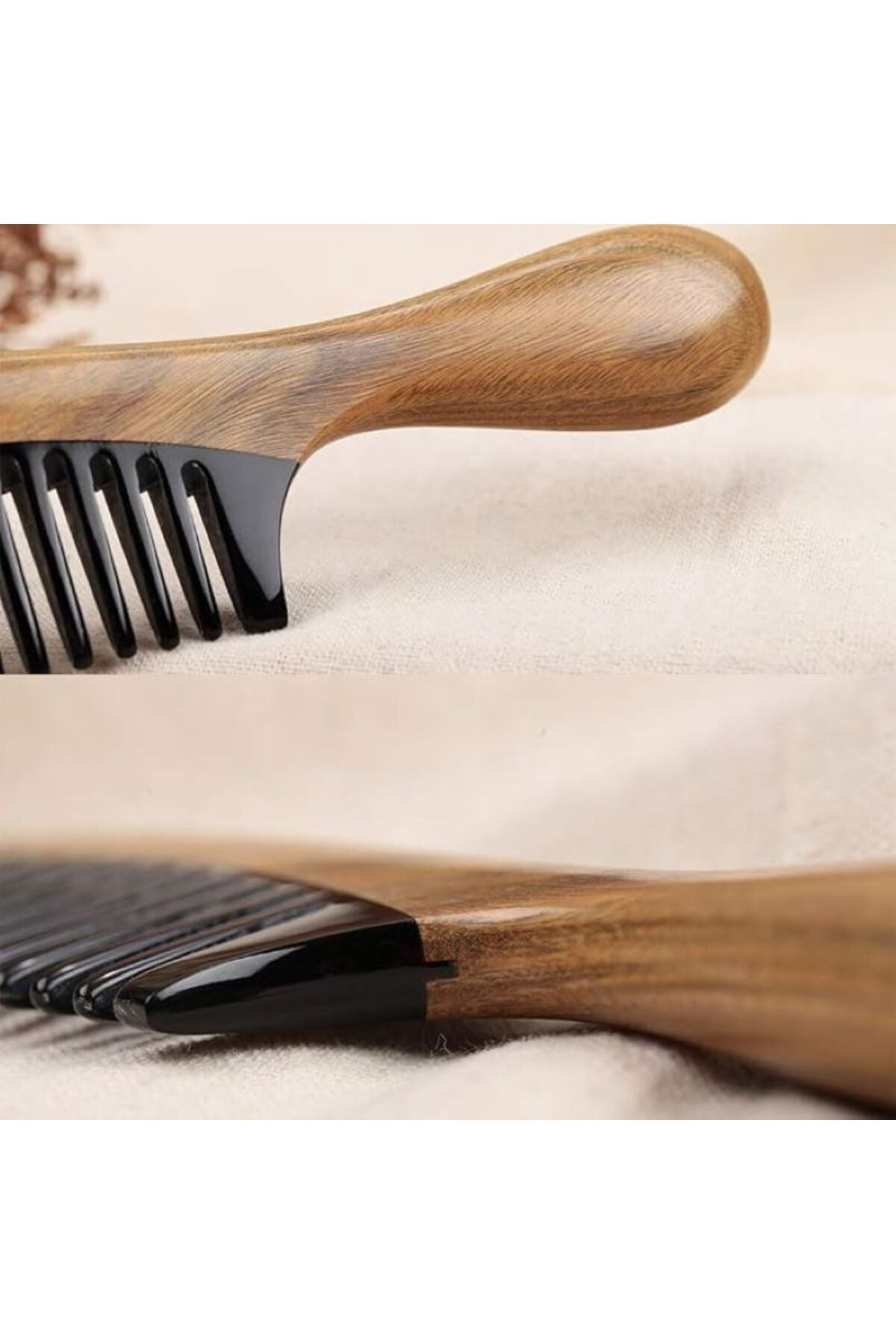 Sorendy Pelesenk Ağaç Kaplamalı Kemik Tarak 20 cm AT-105 Geniş Dişli Ahşap Saç Tarağı  Doğal