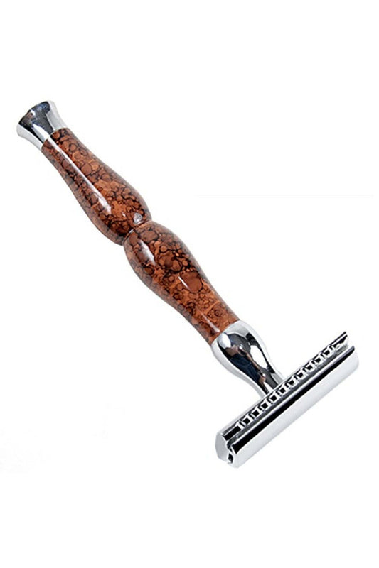 45r Ahşap Görünümlü Krom Artdeco Tıraş Makinesi Üç Parçalı Krom Çift Kenarlı Tıraş Bıçağı