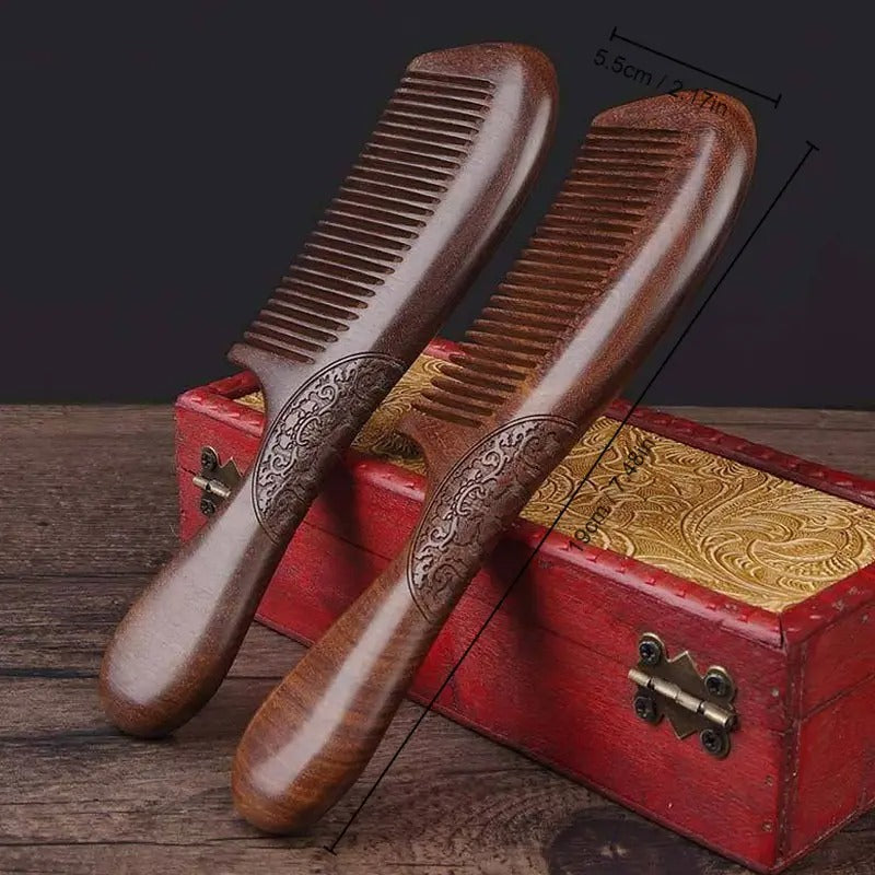 Sorendy Sandal Ağacı Düz Saçlar için Ahşap Doğal Tarak Saplı 19 cm - AT-121