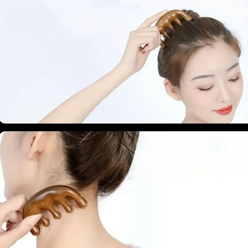 Sorendy Saç Derisi Tarağı Masaj Aleti Ahşap Tarak Meridyen Gua Sha Masaj Aparatı Geniş Dişli Tarak AT-113