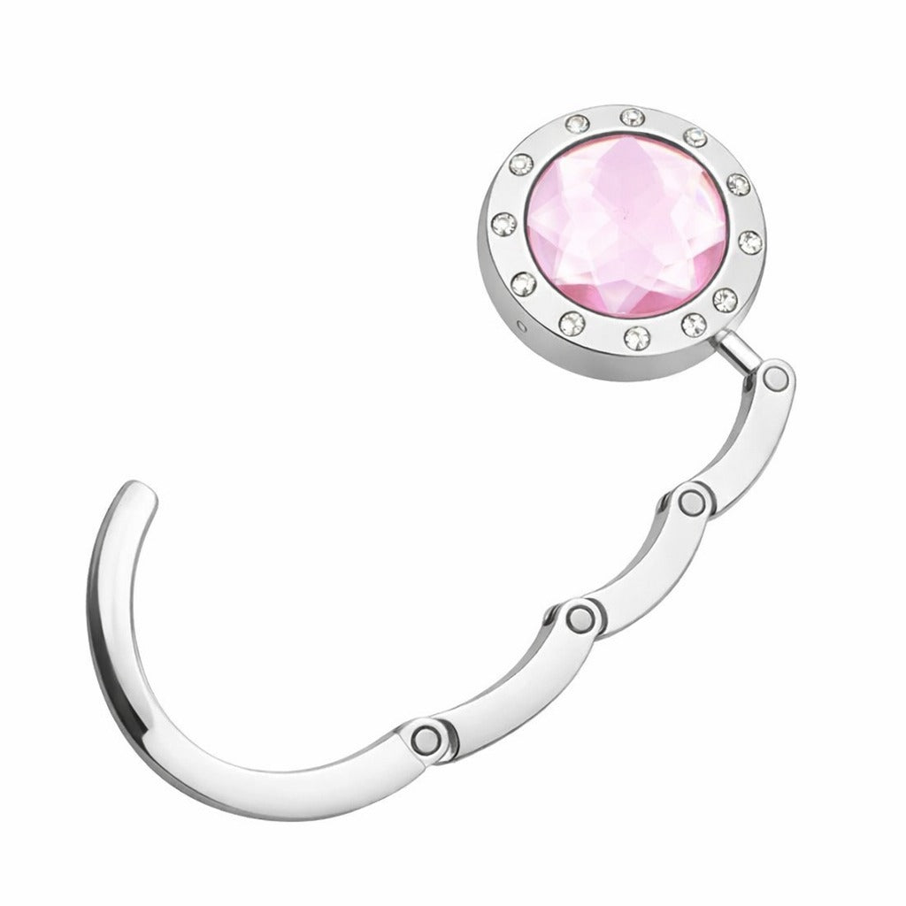 Kristal Taşlı Masa Kenarı Çanta Askısı Katlanır Asma Aparatı Metal Askılık CTA-106 - Pembe -1 Adet