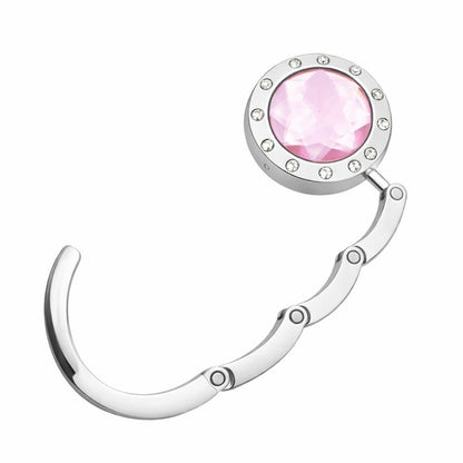Kristal Taşlı Masa Kenarı Çanta Askısı Katlanır Asma Aparatı Metal Askılık CTA-106 - Pembe -1 Adet