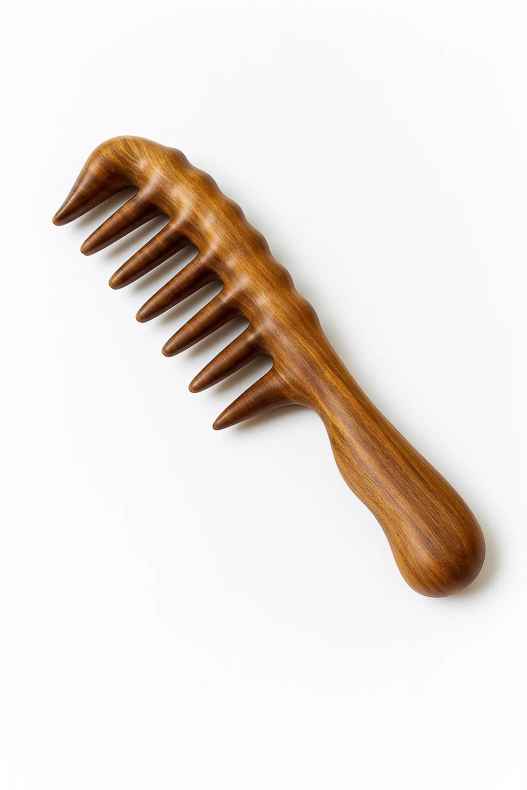 Sorendy Kıvırcık Saçlar için Ahşap Sandal Ağacı Geniş Dişli Tarak AT-118 - 20 cm Seyrek Dişli Doğal