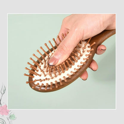 Doğal Ahşap Dişli Sandal Ağacı Oval Saç Açıcı Fırça Hava Yastıklı Orta Boy Saç Fırçası AF-109