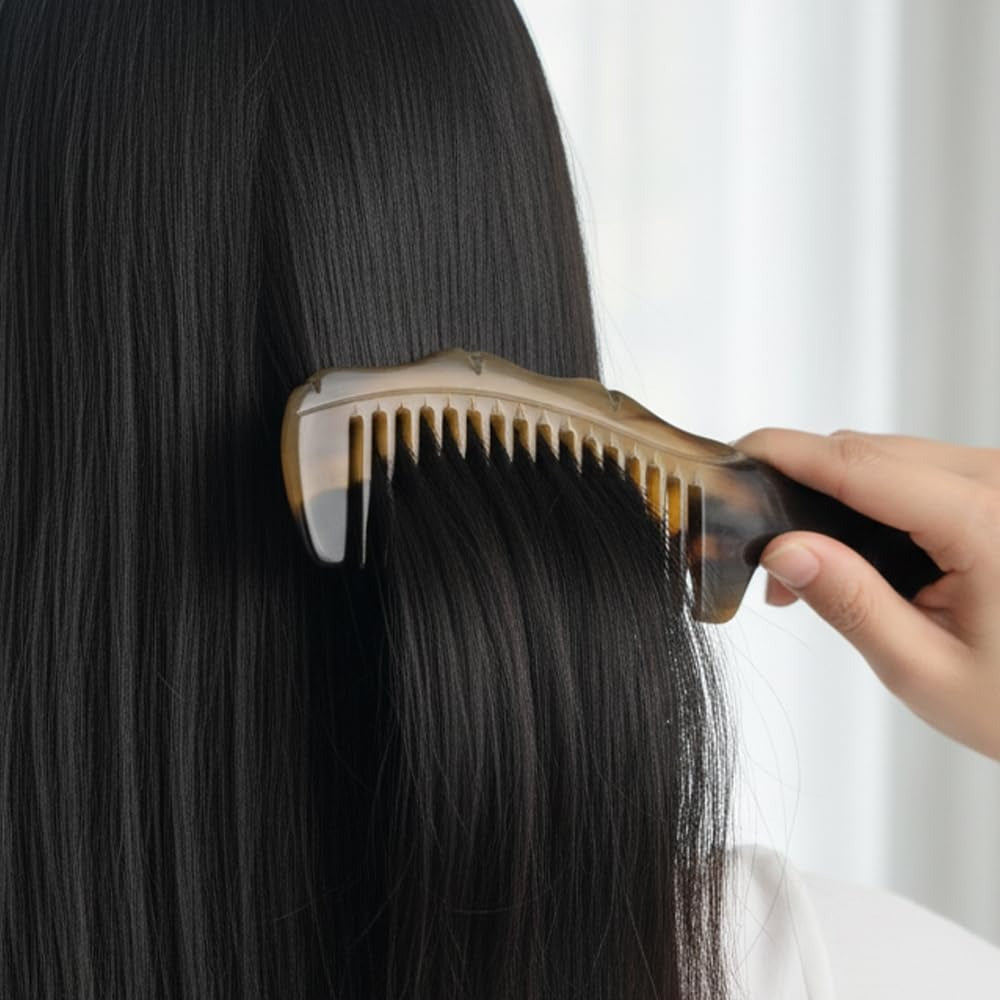 Sorendy Doğal Boynuzdan El Yapımı Kemik Tarak Kıvırcık ve Dalgalı Saçlar için KT-161 - 20 cm Kalın Gövde