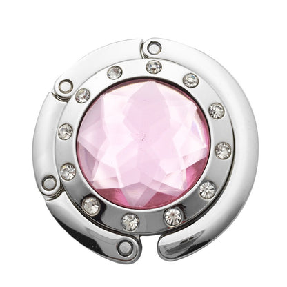 Kristal Taşlı Masa Kenarı Çanta Askısı Katlanır Asma Aparatı Metal Askılık CTA-106 - Pembe -1 Adet