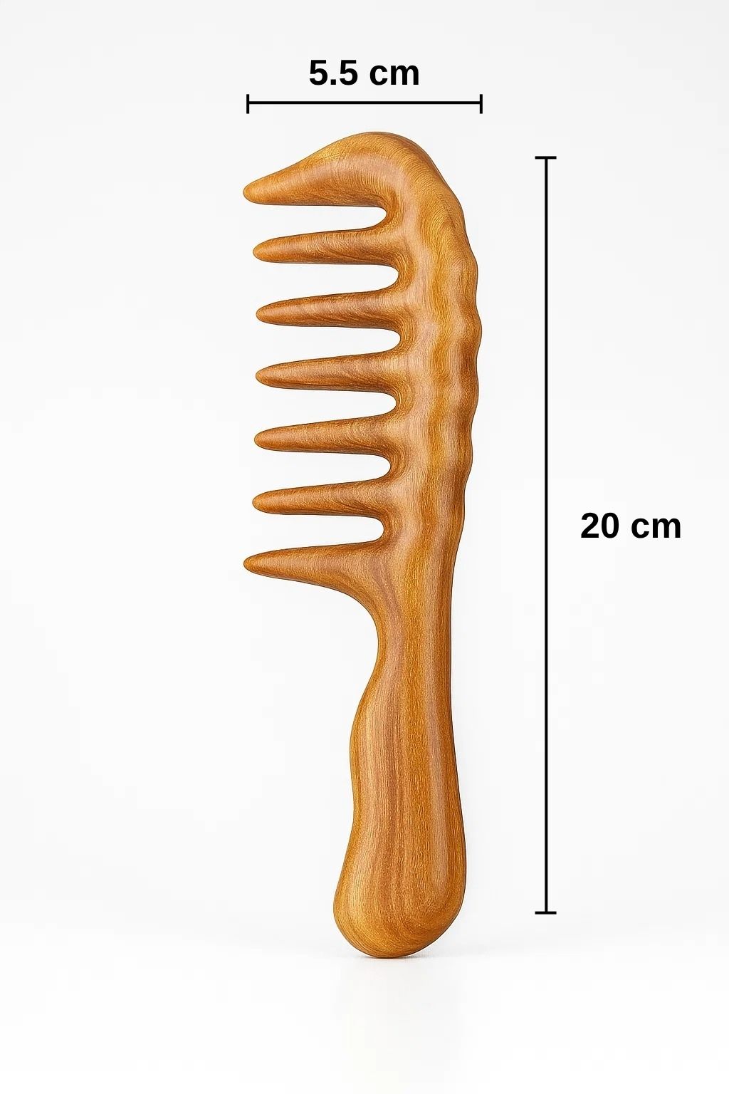 Sorendy Kıvırcık Saçlar için Ahşap Sandal Ağacı Geniş Dişli Tarak AT-118 - 20 cm Seyrek Dişli Doğal