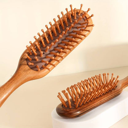 Sorendy Ahşap Dişli Saç Fırçası Doğal Saç Açıcı Kadın Saç Derisi Masaj Tarağı 19 cm AF-102