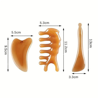 3 Parça Reçine Gua Sha Meridyen Masaj Seti Cilt Bakım Terapisi Yüz Boyun Akupresür  Seti AT-127