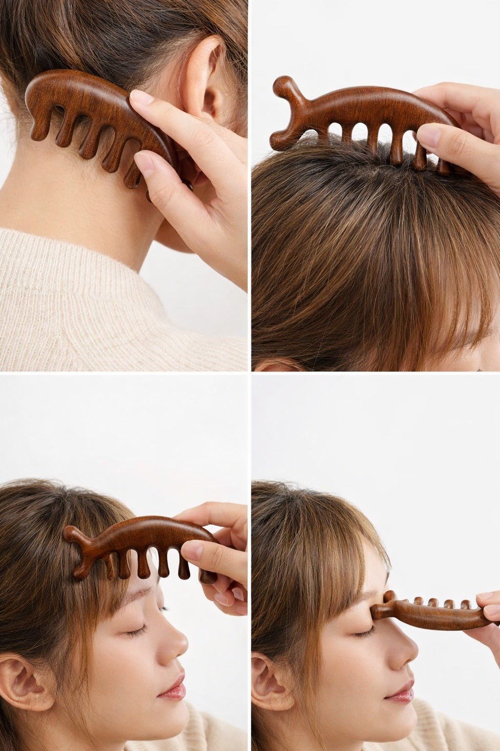 Doğal Ahşap Kafa Derisi Masaj Tarağı Gua Sha Meridyen Akupresür Geniş Dişli Scalp Tarak AT-146