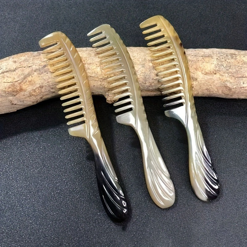 Sorendy Doğal Sığır Boynuzu Kemik Tarak Seyrek Dişli  İnce Gövde Saplı Boynuz Tarağı KT-146 - 19 cm