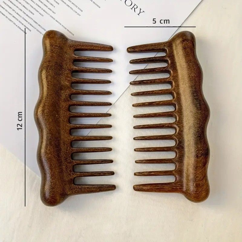 Sorendy Geniş Seyrek Dişli Ahşap Tarak Kafa Derisi Masaj Bakım için Sandal Ağacı AT-142 - 12 cm Mini Boy