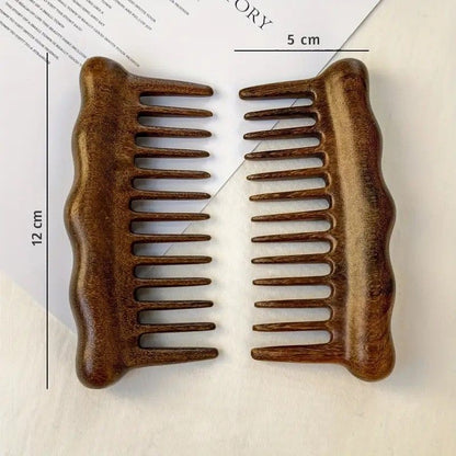 Sorendy Geniş Seyrek Dişli Ahşap Tarak Kafa Derisi Masaj Bakım için Sandal Ağacı AT-142 - 12 cm Mini Boy