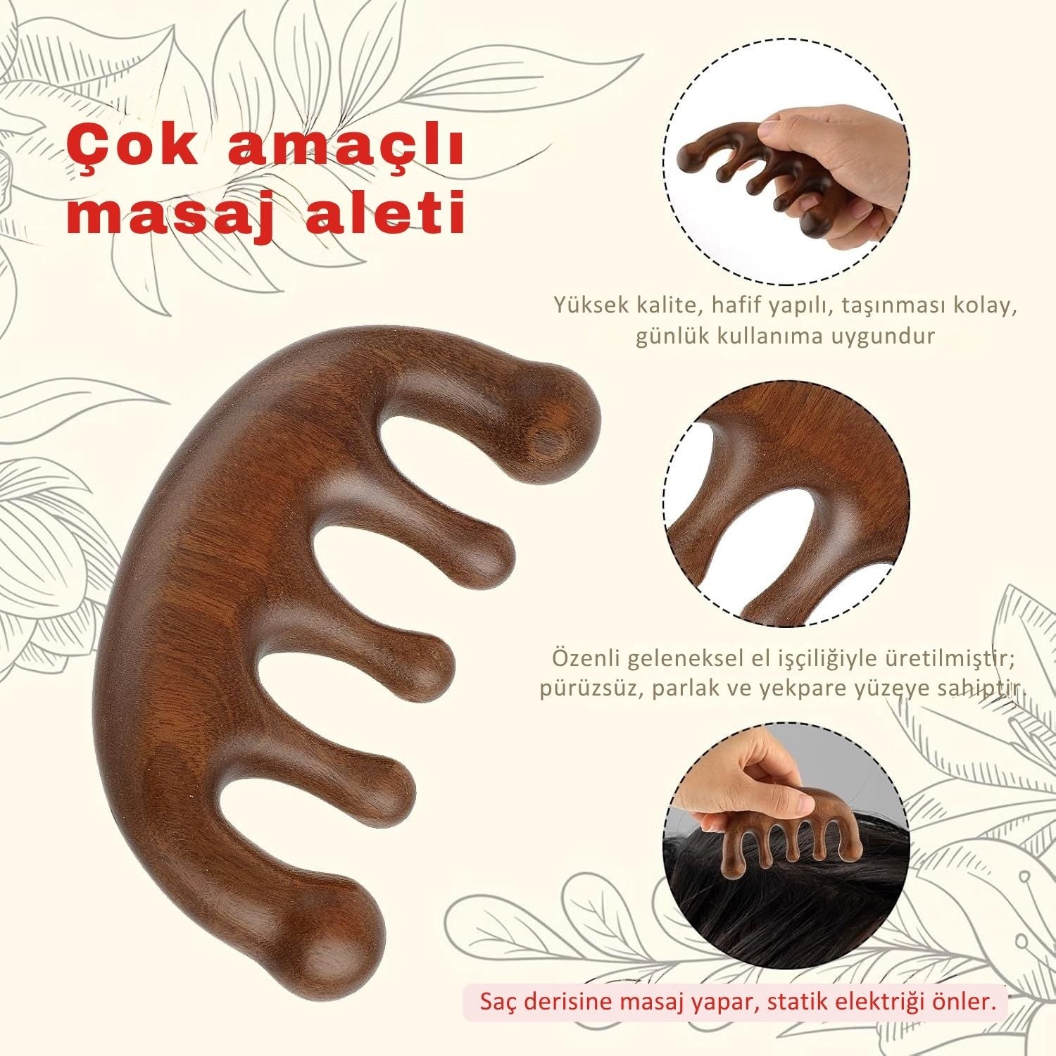 
Sorendy Saç Derisi Tarağı Masaj Aleti Ahşap Tarak Meridyen Gua Sha Masaj Aparatı Geniş Dişli Tarak AT-113