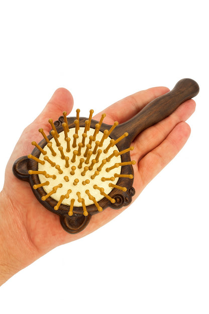 Kedi Desenli Mini Saç Fırçası 17 cm Çocuk Bebek Tarağı Doğal Ahşap Fırça Tarak AF-108