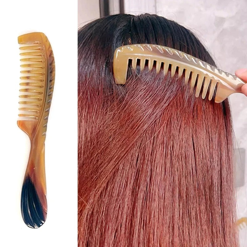 Sorendy Doğal Sığır Boynuzu Kemik Tarak Seyrek Dişli  İnce Gövde Saplı Boynuz Tarağı KT-146 - 19 cm