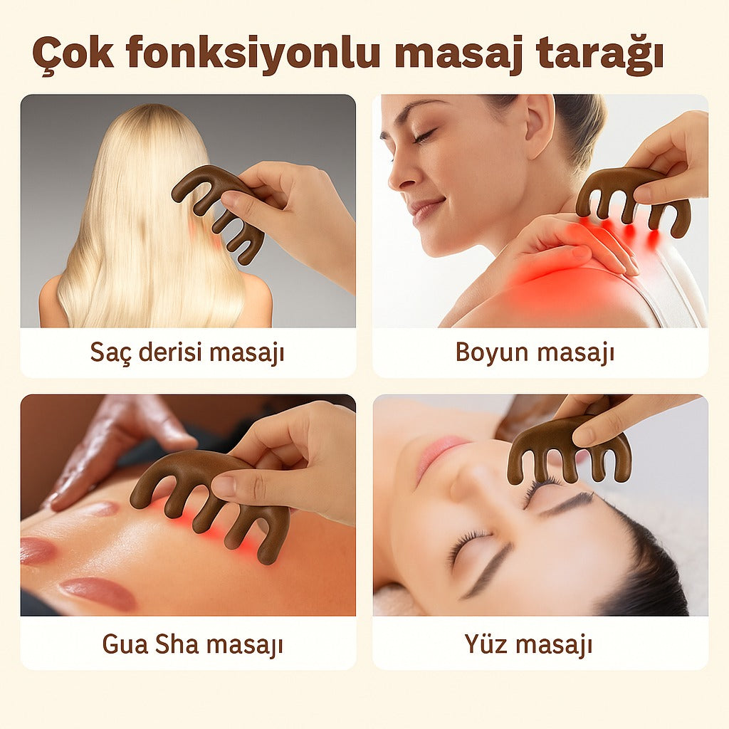 Sorendy Saç Derisi Tarağı Masaj Aleti Ahşap Tarak Meridyen Gua Sha Masaj Aparatı Geniş Dişli Tarak AT-113