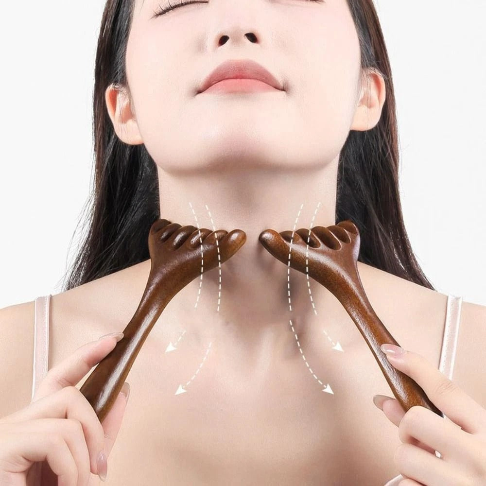 Ahşap Saç Derisi Masaj Tarağı  Aleti Saplı Tarak Meridyen Gua Sha Masaj Aparatı  Tarak AT-138
