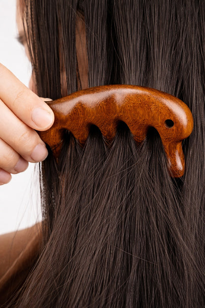 Sandal Ağacı Skalp Masaj Tarağı Ahşap Gua Sha Kafa Derisi Meridyen Akupresür Masaj Tarağı AT-139