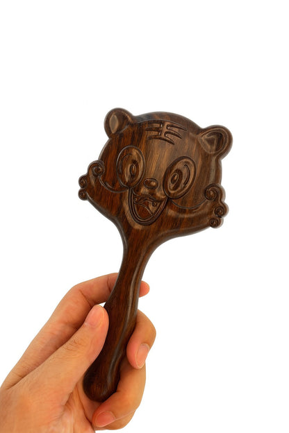 Kedi Desenli Mini Saç Fırçası 17 cm Çocuk Bebek Tarağı Doğal Ahşap Fırça Tarak AF-108