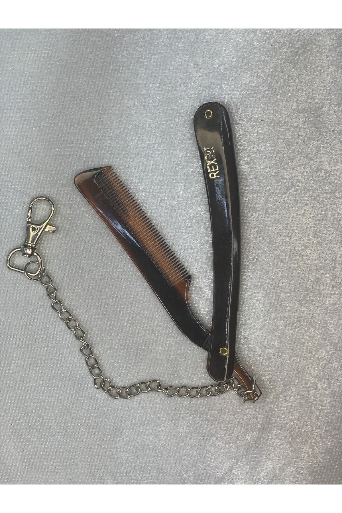 Sorendy 73t Katlanır  9 cm Ustura Tipi Zincirli Cep Tarağı Seyahat Boy Bıyık Sakal Taşınabilir Tarak