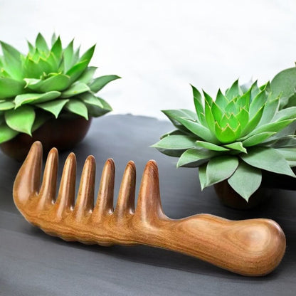 Sorendy Kıvırcık Saçlar için Ahşap Sandal Ağacı Geniş Dişli Tarak AT-118 - 20 cm Seyrek Dişli Doğal