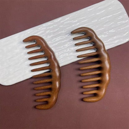 Kıvırcık Saçlar için Ahşap Sandal Ağacı Geniş Seyrek Dişli Tarak AT-129 - 12 cm Mini Boy Tarağı
