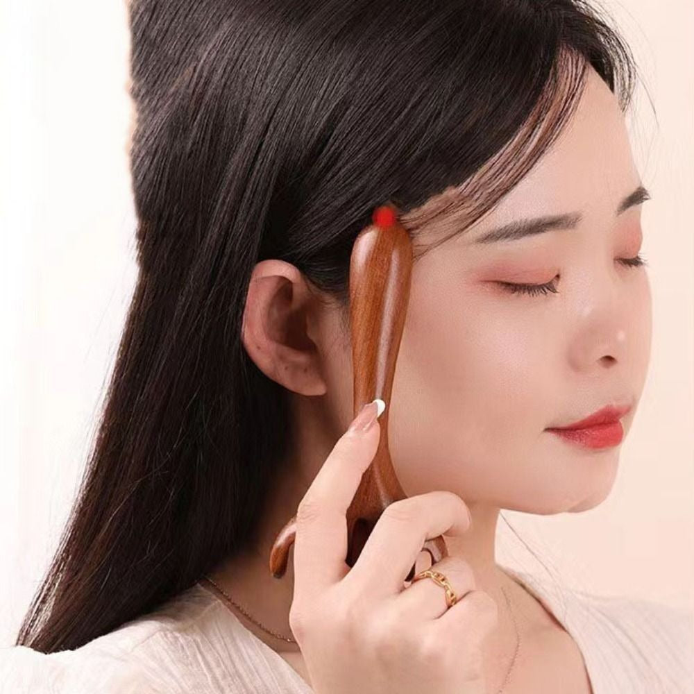 Ahşap Saç Derisi Masaj Tarağı  Aleti Saplı Tarak Meridyen Gua Sha Masaj Aparatı  Tarak AT-138